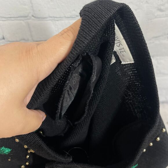 VTG Cardigan Women XL Embroidered Christmas Ornament Beaded Black Retro Sweater - Picture 8 of 12